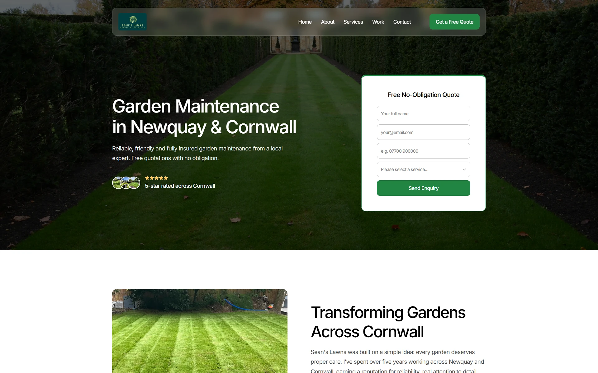 Sean's Lawns Garden Maintenance website